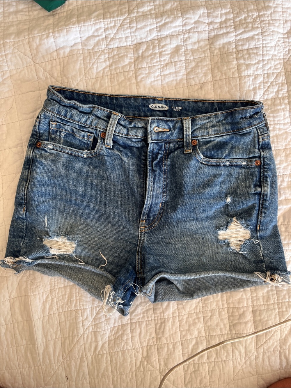 Old Navy OG High Rise Distressed Denim Shorts Women’s Approx Size 8 Medium Wash